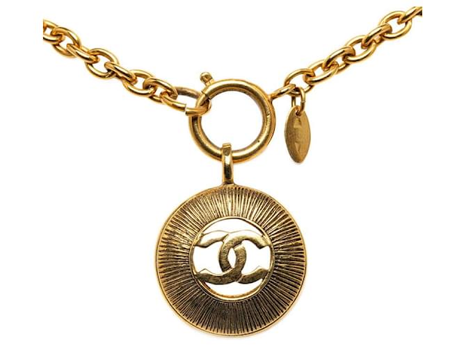 Chanel Vintage Coco Mark Medal Necklace Gold Plated in Very Good Condition Golden Metal  ref.1429720