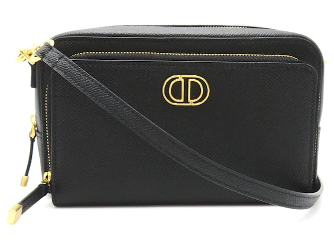 Dior Caro Double Pouch Shoulder Bag Leather Shoulder Bag in Very Good Condition Black  ref.1429757