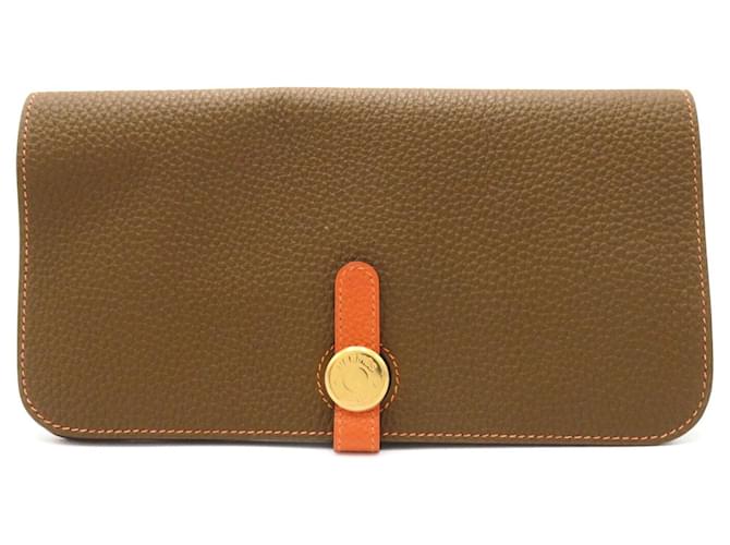 Hermès Portefeuille long en cuir Hermes Togo Dogon en excellent état Marron  ref.1429784