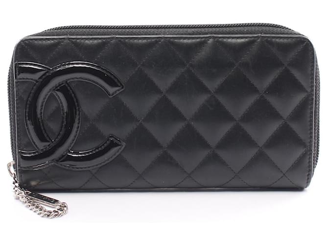 Carteira longa de couro com zíper redondo da linha Cambon da Chanel A50078 em muito bom estado Preto  ref.1429808