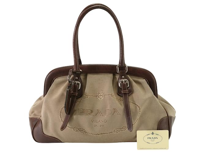 Tote Prada Bowling Beige Tela  ref.1429937