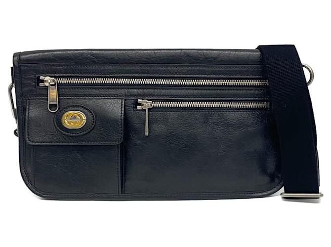 Gucci G entrelaçado Preto Couro  ref.1429977