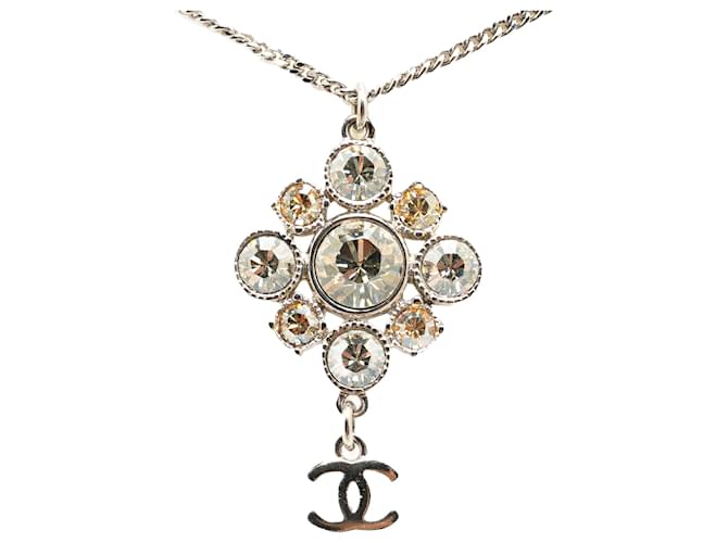 Chanel Silver Silver Plated CC Crystal Pendant Necklace Silvery Metal  ref.1430230