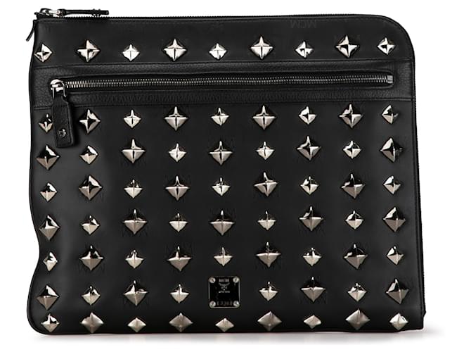 Clutch de nylon Visetos preto com studs MCM Pano  ref.1430244