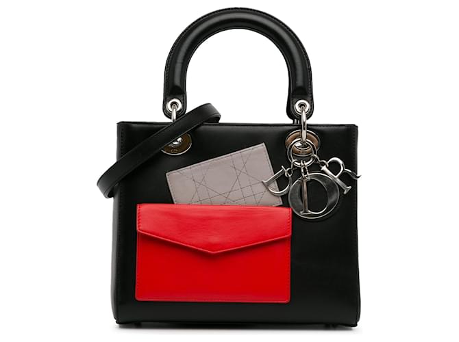 Dior Black Medium Calfskin Pockets Lady Dior Leather Pony-style calfskin  ref.1430255