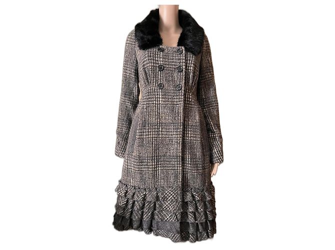Louis Vuitton Wool Coat with Detachable Fur Collar Grey 40FR