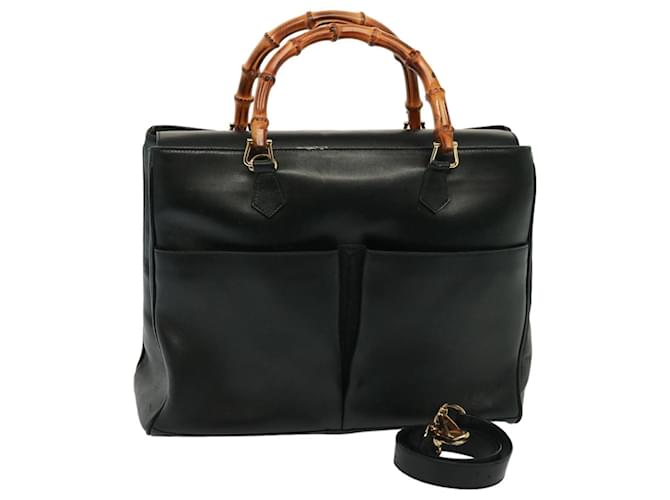 Sac à main en cuir GUCCI Bamboo 2 voies noir 002 2855 0322 0 Auth th5023  ref.1430632