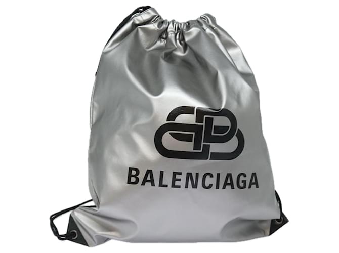 BALENCIAGA BB Explorer Backpack Nylon Silver 593648 Auth 74772 Silvery  ref.1430731