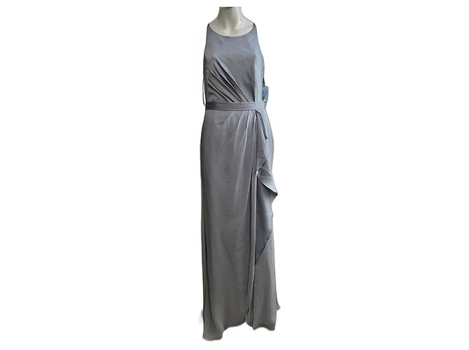 Vera Wang Vestido de noite em cetim e chiffon azul gelo, novo com etiquetas Azul claro