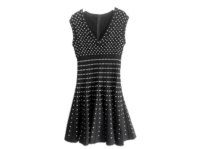 Alaïa Alaia Schwarz-Weiß Strick Skaterkleid