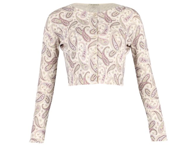 Beige Wolle Cropped Paisley Cardigan von Etro