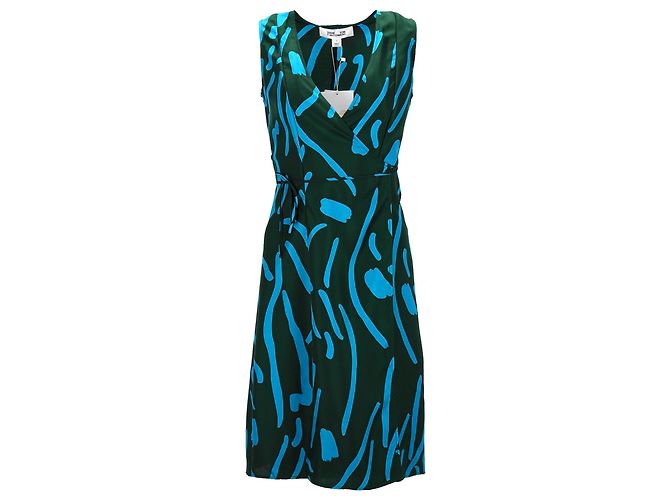 Robe portefeuille Diane von Furstenberg en soie verte Bleu Bleu clair