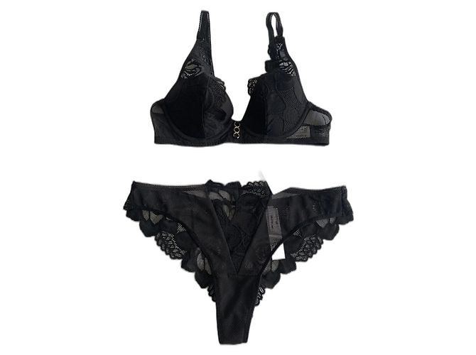 Autre Marque Set coordinato in pizzo nero Darjeeling reggiseno e tanga
