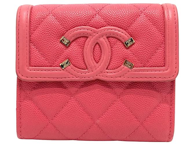 Chanel Logo CC Pink Leather  ref.1431580