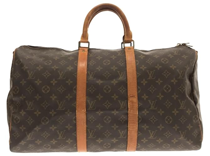 Louis Vuitton Keepall Bandoulière 50 Monogram Marron Cuir Toile  ref.1431637