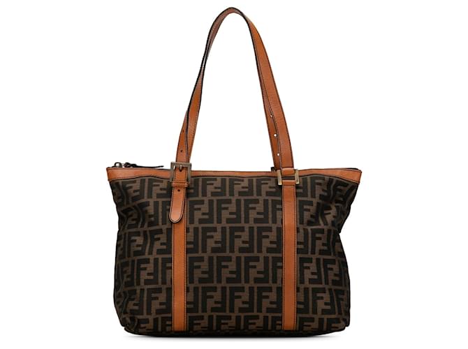 Fendi Braune Zucca Canvas Tasche Kalbähnliches Kalb Tuch  ref.1431663