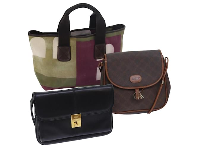 BALLY Schultertasche Leder 3Set Schwarz Braun Khaki Auth bs14612  ref.1431853