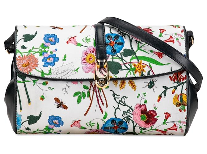 Gucci Weiße Canvas Flora Umhängetasche Dunkelblau Kalbähnliches Kalb Tuch  ref.1431991