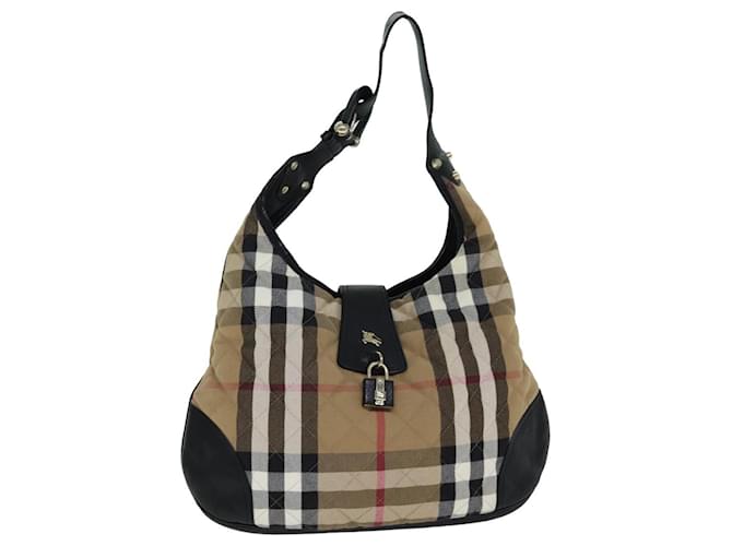 BURBERRY Nova Check Shoulder Bag Canvas Leather Beige Black Auth 77769 Cloth  ref.1432130