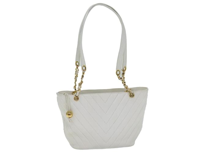 CHANEL V Stitch Bolso de Hombro Piel Caviar Blanco CC Auth 78485  ref.1432142