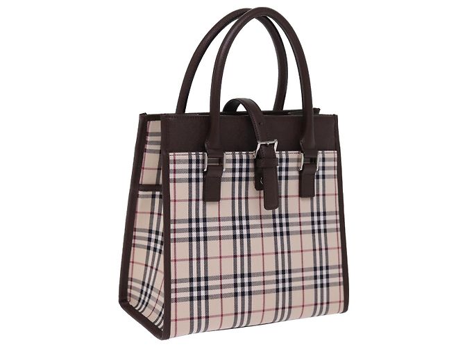 Burberry Nova Check Handtasche aus Nylon Canvas Beige Auth mr245