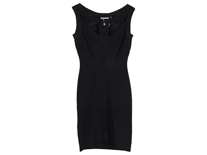 Robe mini zippée à l'avant Herve Leger en rayonne noire Fibre de cellulose  ref.1432276