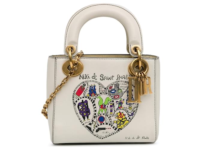 Dior White x Niki de Saint Phalle Mini Lady Dior Leather Pony-style calfskin  ref.1432376