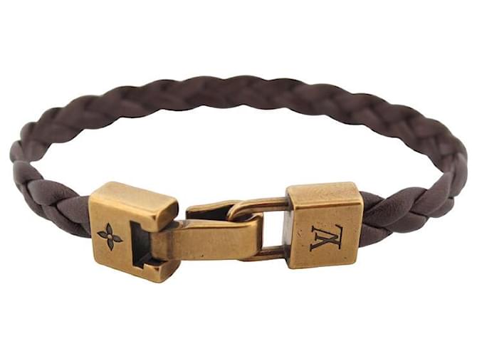 NEUF BRACELET LOUIS VUITTON TRESSE LOGO LV M6498 22CM CUIR NEW STRAP BANGLE Marron  ref.1432480