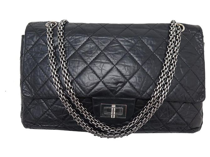 BOLSA CHANEL 2.55 MAXI JUMBO DE COURO QUILTED PRETA Preto