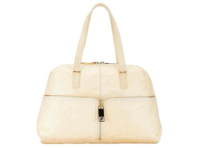 Sac fourre-tout en cuir Fendi Zucca Unzipped 8BR623 en très bon état Beige  ref.1432550