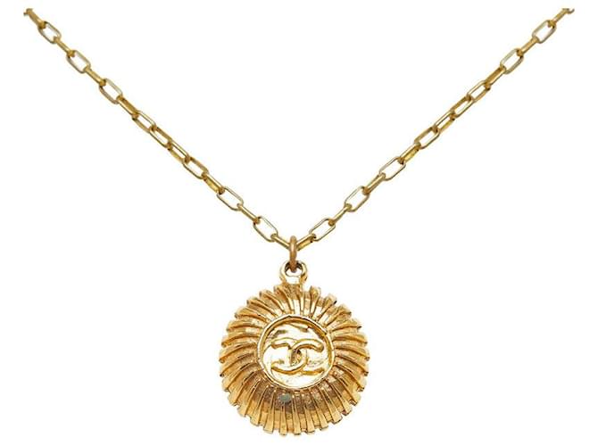 Chanel Vintage Coco Mark Medal Necklace Gold Plated in Very Good Condition Golden Metal  ref.1432562