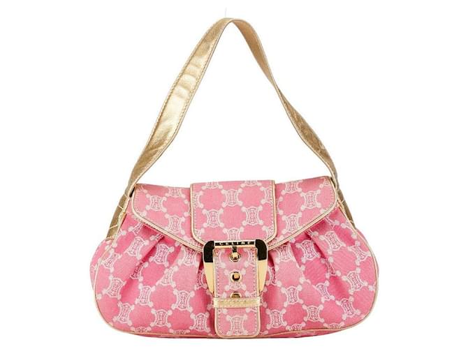 Céline Sac à épaule en toile et cuir Celine rose doré en très bon état  ref.1432567