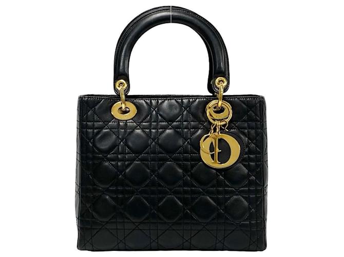 Dior Cannage Leather Lady Dior Leather Handbag in Very Good Condition Black  ref.1432586