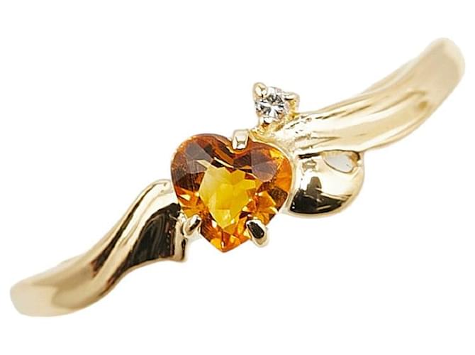 & Other Stories Bague en cœur en or jaune K18YG avec citrine et diamant en excellent état Métal Doré  ref.1432598