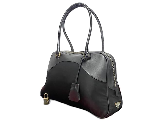 Prada Mini Boston Bag Bolsa de couro em muito bom estado Preto  ref.1432599