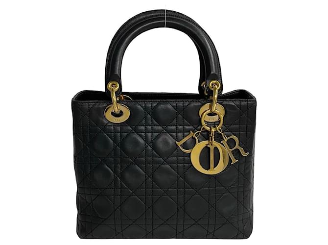 Sac à main en cuir Cannage Lady Dior en très bon état Noir  ref.1432605