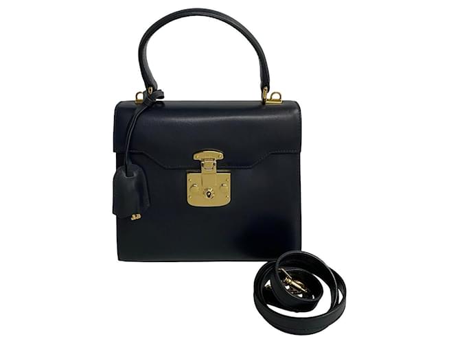 Gucci Leder Lady Lock Handtasche Leder Umhängetasche in gutem Zustand Schwarz  ref.1432608