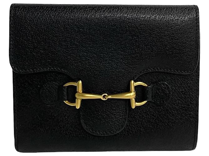 Gucci Leder Pferdegebiss Geldbörse. Kurze Lederbörse in gutem Zustand. Schwarz  ref.1432609