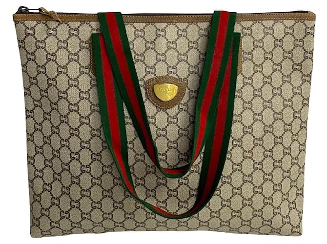 Bolsa tote Gucci Gucci Plus em lona 34929 em muito bom estado Marrom  ref.1432618