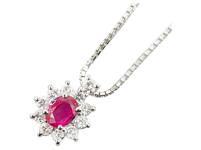 & Other Stories Platinum Pt900 Pt850 Ruby 0.67ct Diamond 0.41ct Pendant Necklace in Great Condition Silvery Metal  ref.1432629