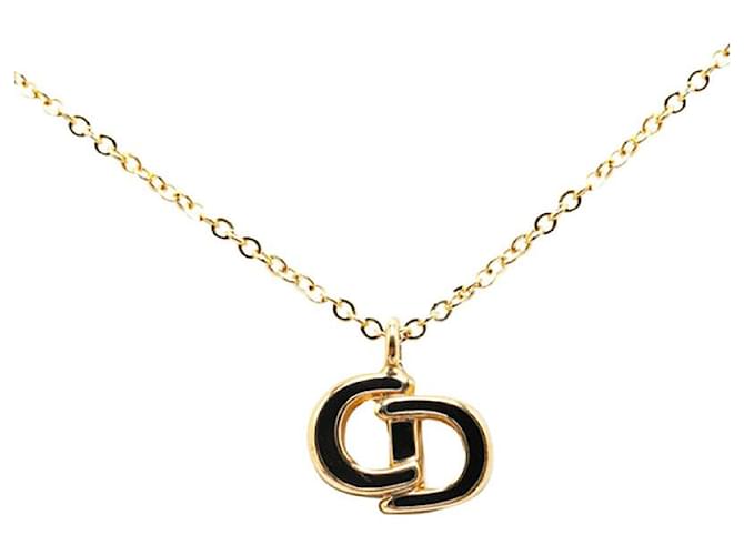 Collier Logo CD Dior Plaqué Or Noir en Très Bon État Métal Doré  ref.1432642