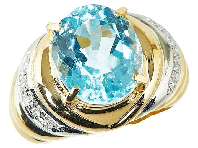 & Other Stories Bague en or jaune K18YG, platine Pt900, topaze bleue 9,99 ct, diamant 0,10 ct en excellent état Métal Doré  ref.1432644