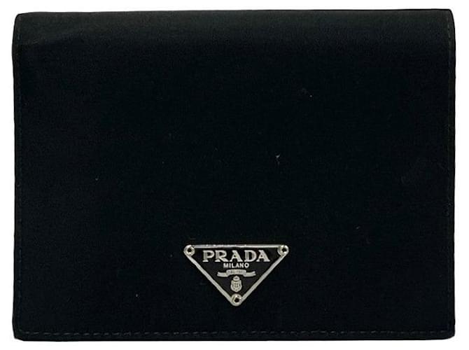 Prada Tessuto Bifold Wallet Canvas Kurze Geldbörse in sehr gutem Zustand Schwarz Leinwand  ref.1432650