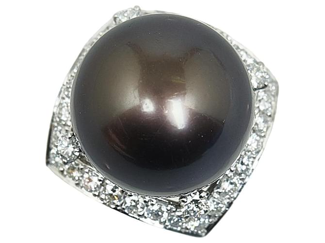 & Other Stories Pt900 Platinum Black Pearl 14.4mm Diamond 0.78ct Ring in Excellent Condition Metal  ref.1432651