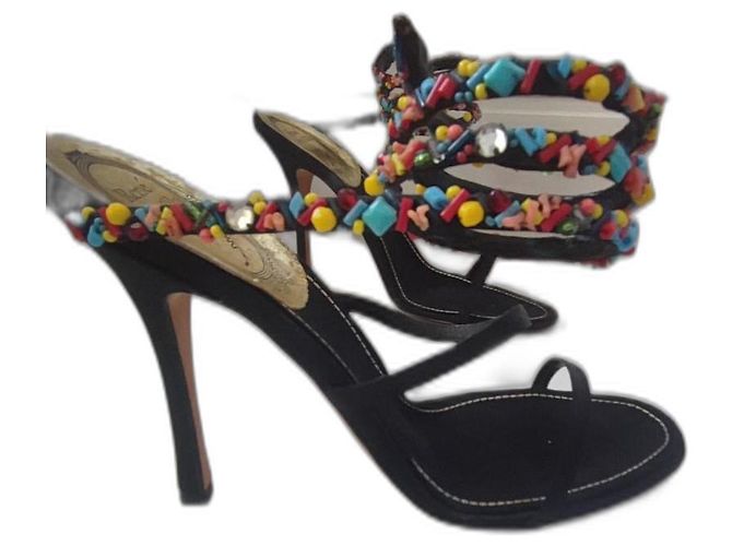 Rene Caovilla Sandalen mit Absatz Schwarz Stoff
