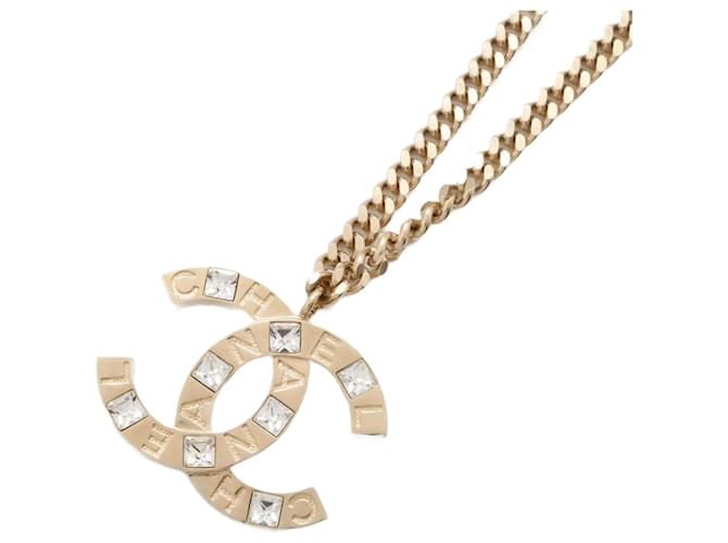 Chanel Coco Mark Rhinestone Necklace in Champagne Gold Golden  ref.1432676