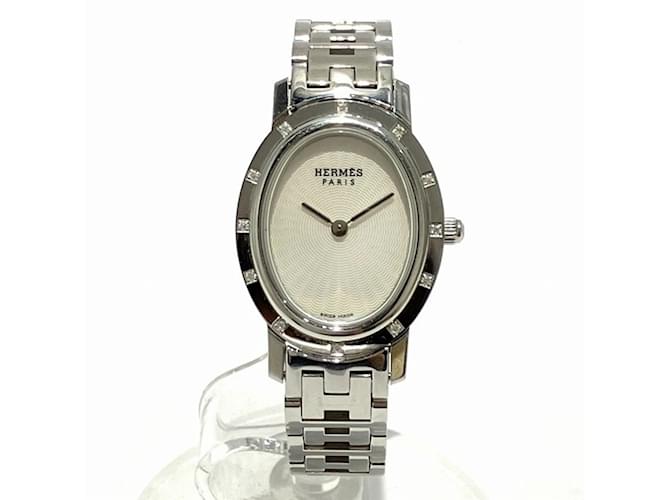 Hermès Hermes Clipper Nacré Oval CO1.230 Quartz Diamond Watch for Women Silvery  ref.1432806