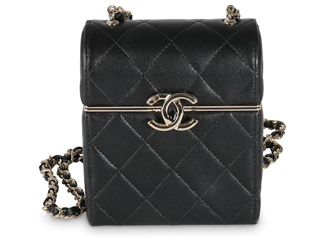 Chanel 23C Black Quilted Lambskin Box Chain Vanity Leather  ref.1433306