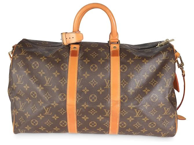 Bolso Keepall Bandoulière 45 en lona Monogram Louis Vuitton Castaño Lienzo  ref.1433319