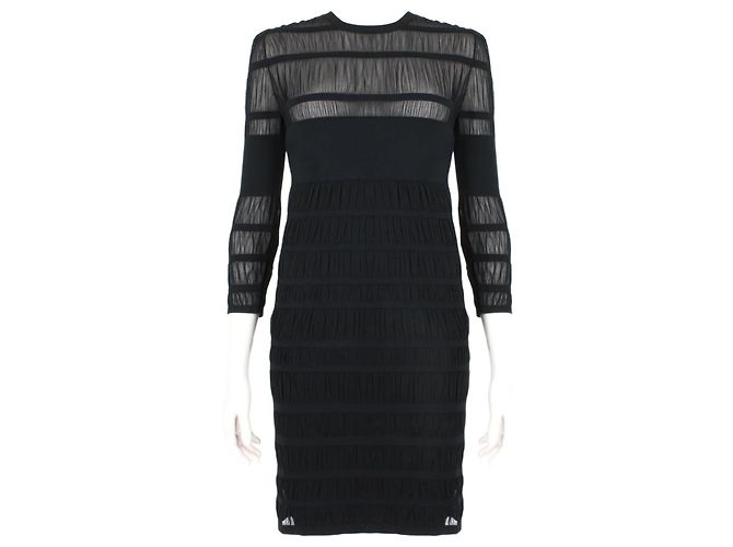 Abito a bande semi-trasparente Alexander McQueen Nero